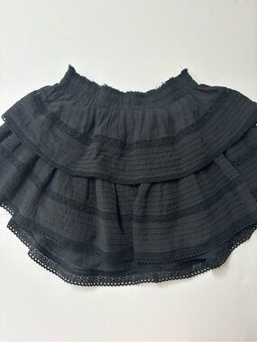 aerie Black Tiered Mini Skirt with Lace Trim